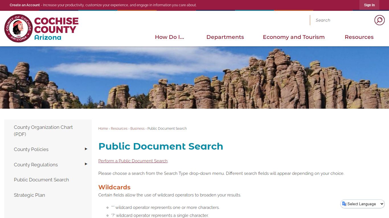 Public Document Search | Cochise County, AZ - Arizona